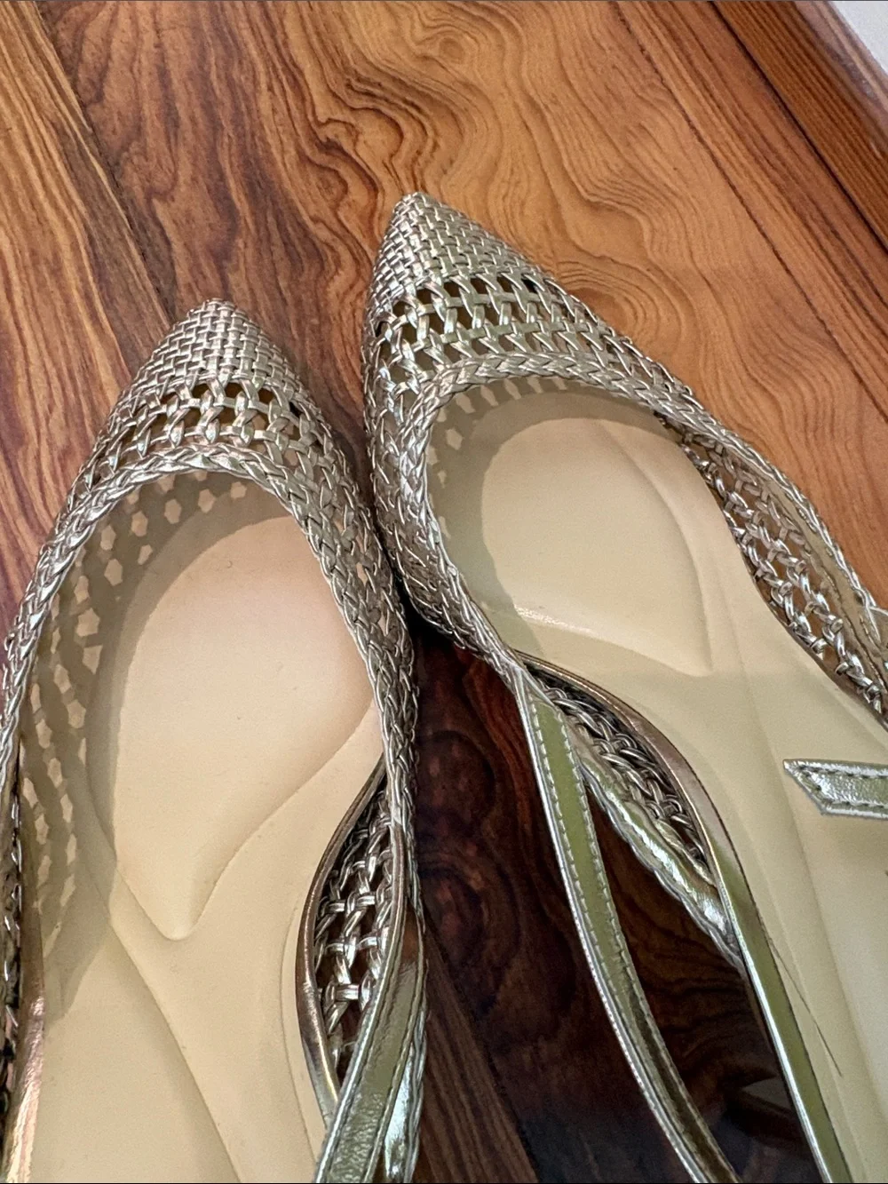 Jessica Simpson Gold Woven Slingback Heels